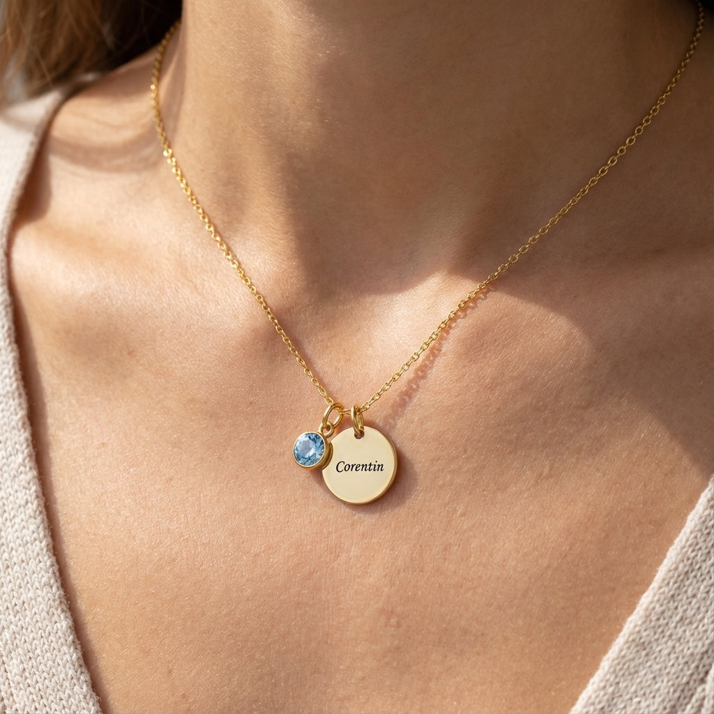 Gravierte Halskette "Geburtsstein-Scheibe"