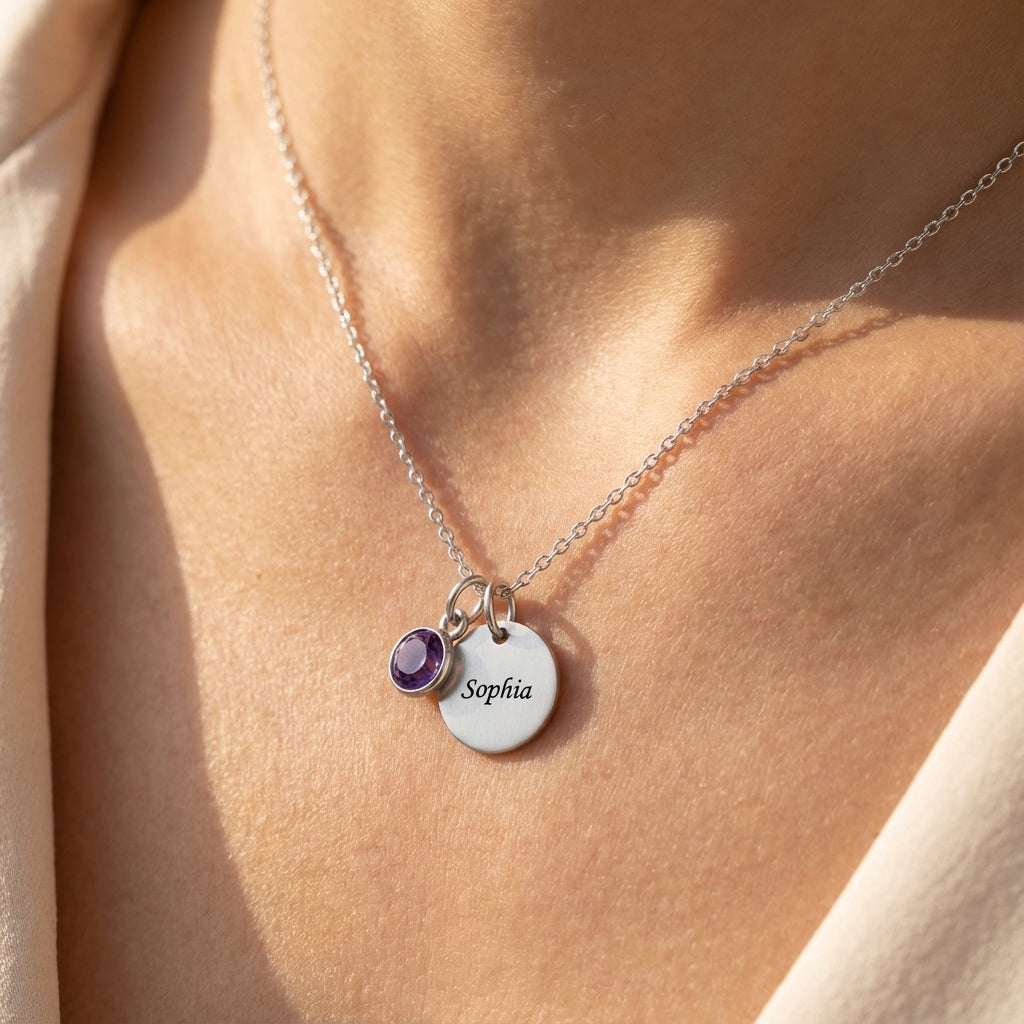 Gravierte Halskette "Geburtsstein-Scheibe"