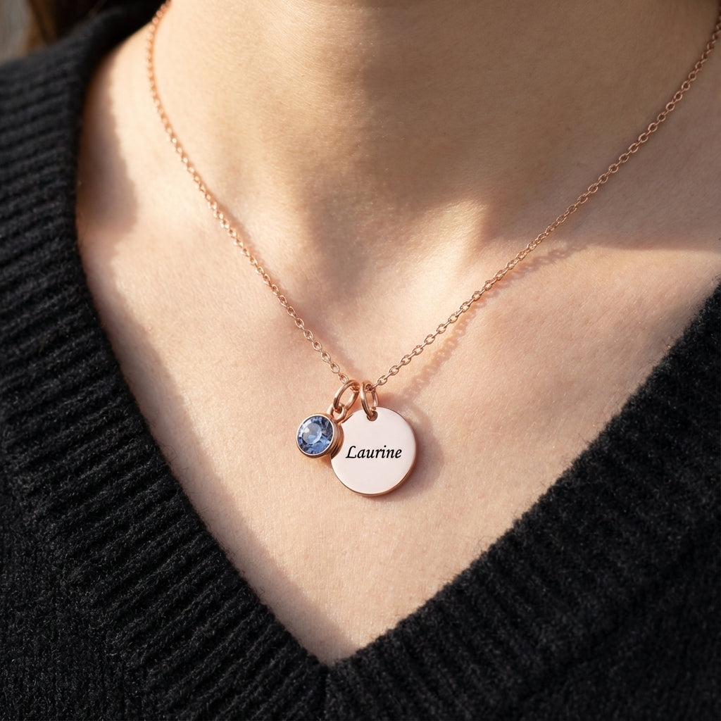 Gravierte Halskette "Geburtsstein-Scheibe"