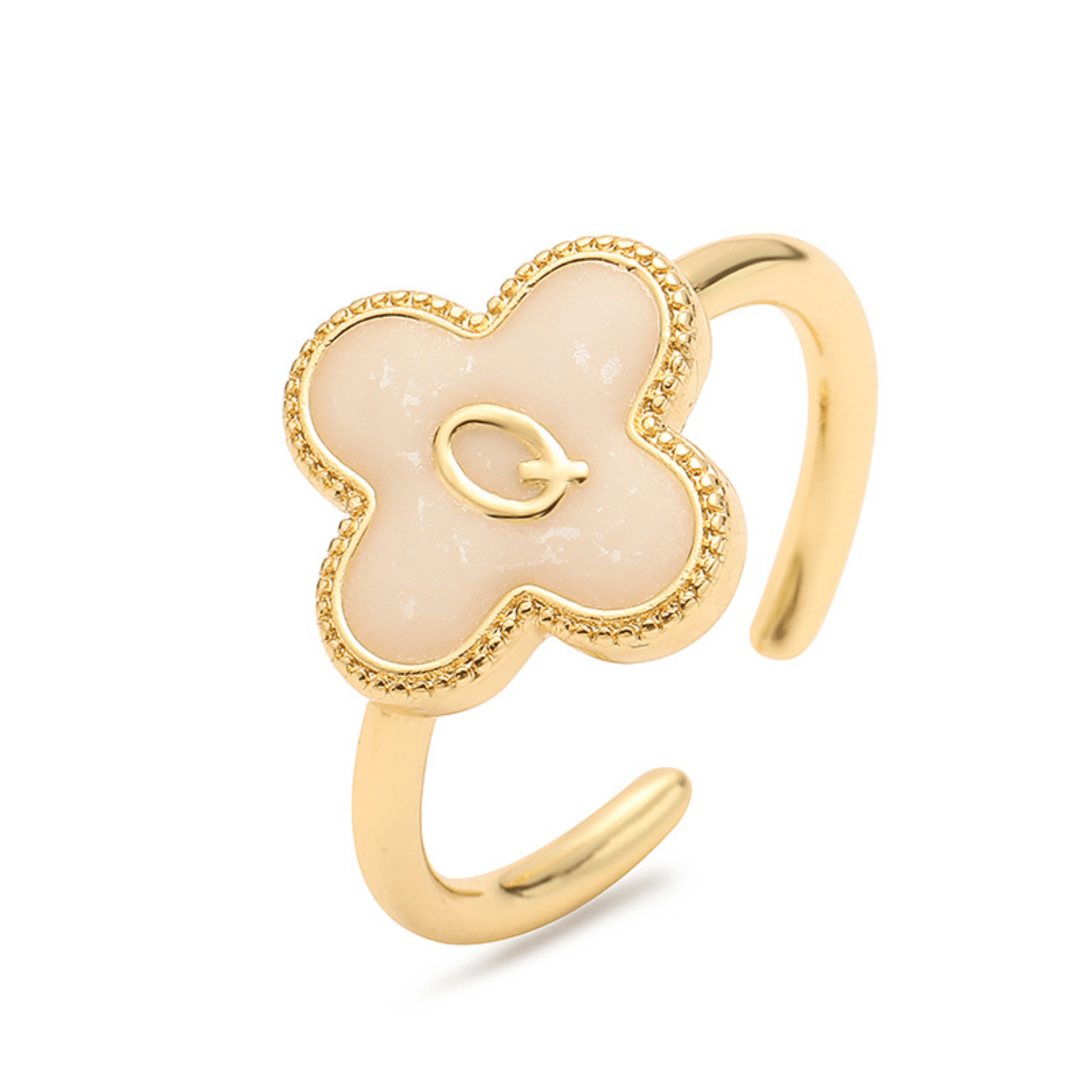 RICCARDI - BAGUE AJUSTABLE "Initial Charm Clover Ring" - Riccardi