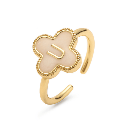 RICCARDI - BAGUE AJUSTABLE "Initial Charm Clover Ring" - Riccardi