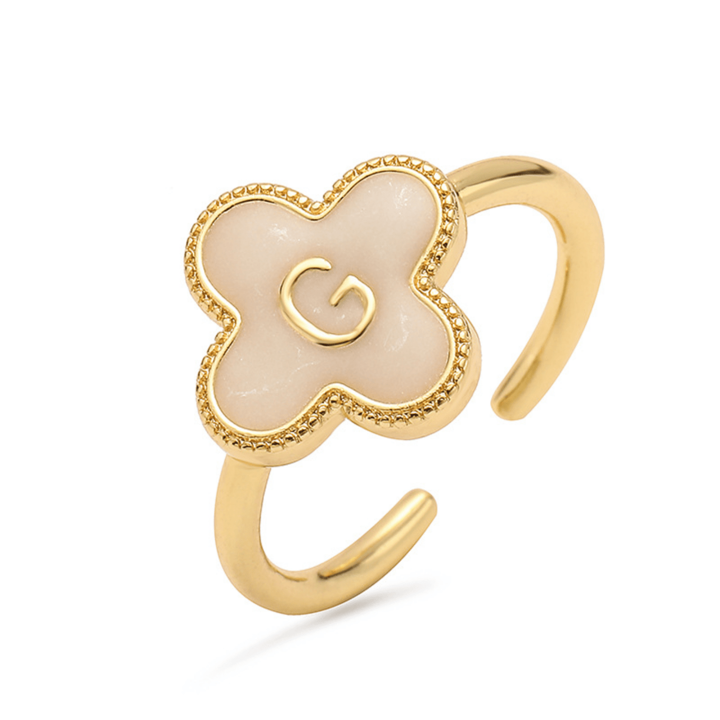 RICCARDI - BAGUE AJUSTABLE "Initial Charm Clover Ring" - Riccardi