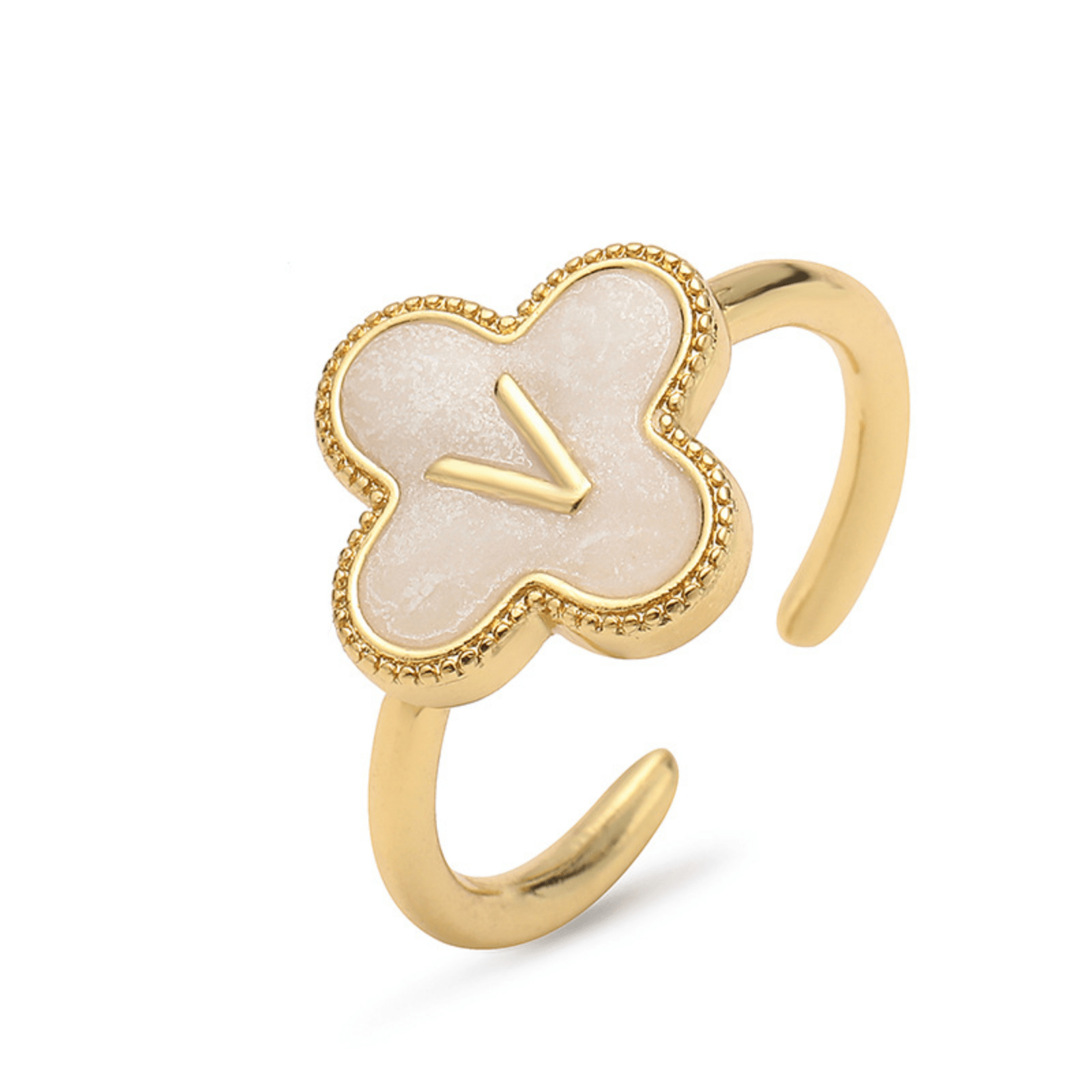 RICCARDI - BAGUE AJUSTABLE "Initial Charm Clover Ring" - Riccardi