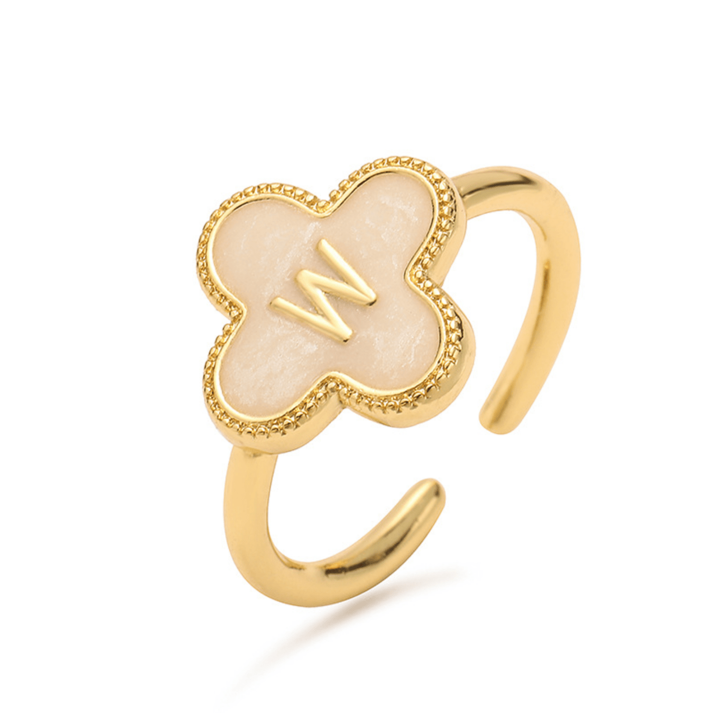 RICCARDI - BAGUE AJUSTABLE "Initial Charm Clover Ring" - Riccardi