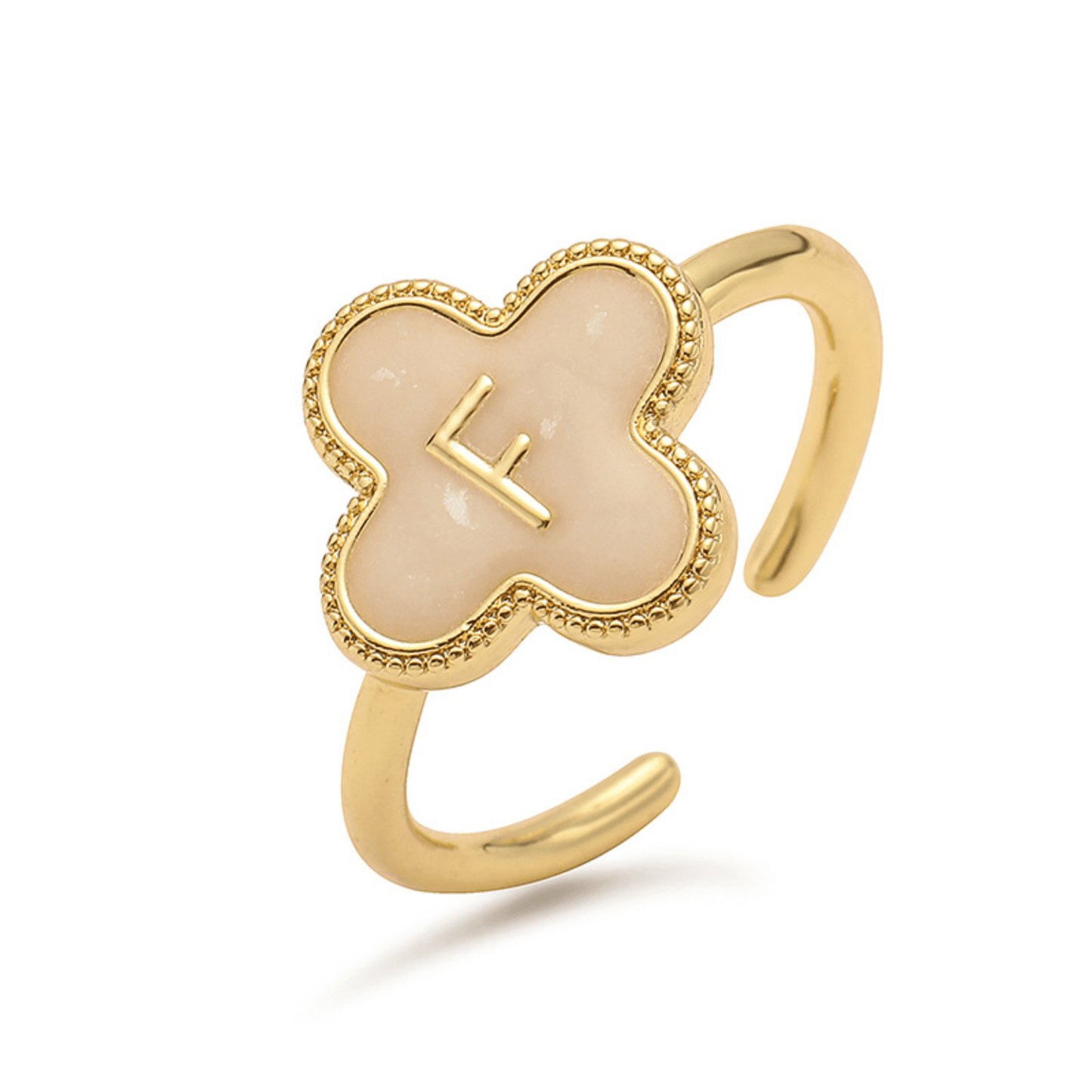 RICCARDI - BAGUE AJUSTABLE "Initial Charm Clover Ring" - Riccardi