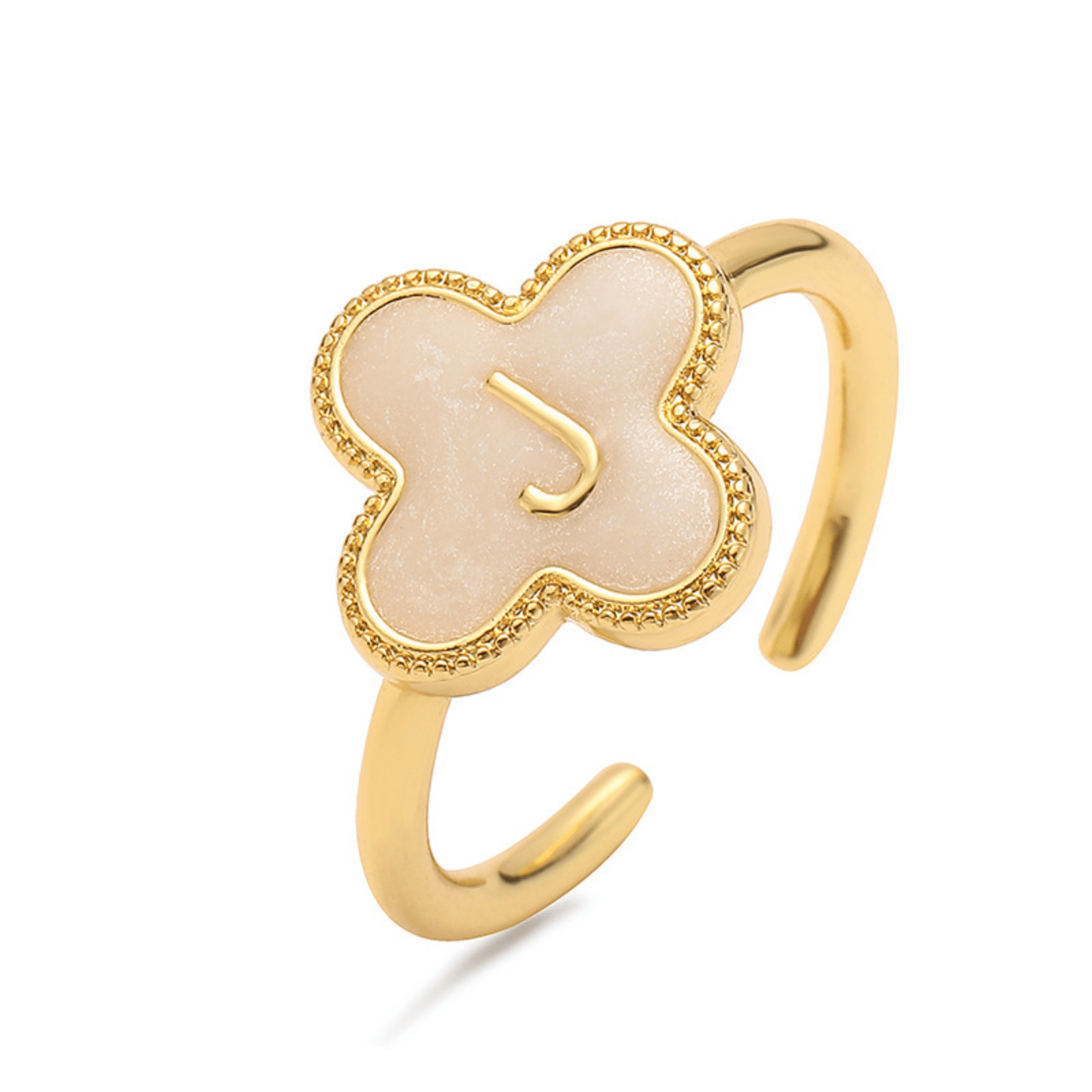 RICCARDI - BAGUE AJUSTABLE "Initial Charm Clover Ring" - Riccardi