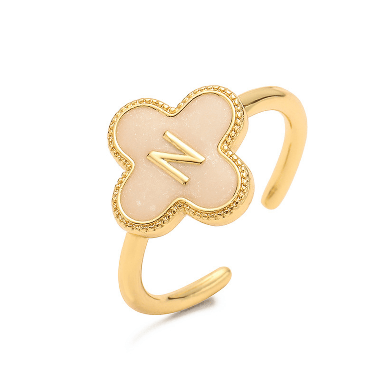RICCARDI - BAGUE AJUSTABLE "Initial Charm Clover Ring" - Riccardi