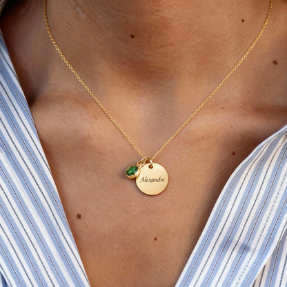 Gravierte Halskette "Geburtsstein-Scheibe"